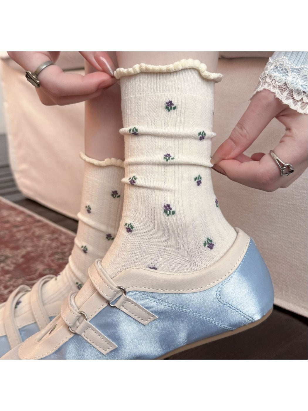 Rufia - Ditsy Floral Ruffle Crew Socks