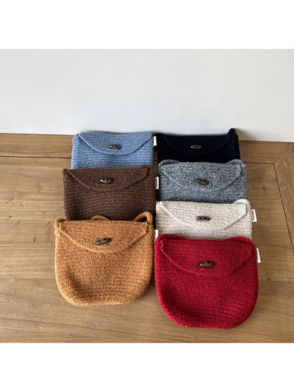 Cosbai - Textured Knit Button Flap Crossbody Bag