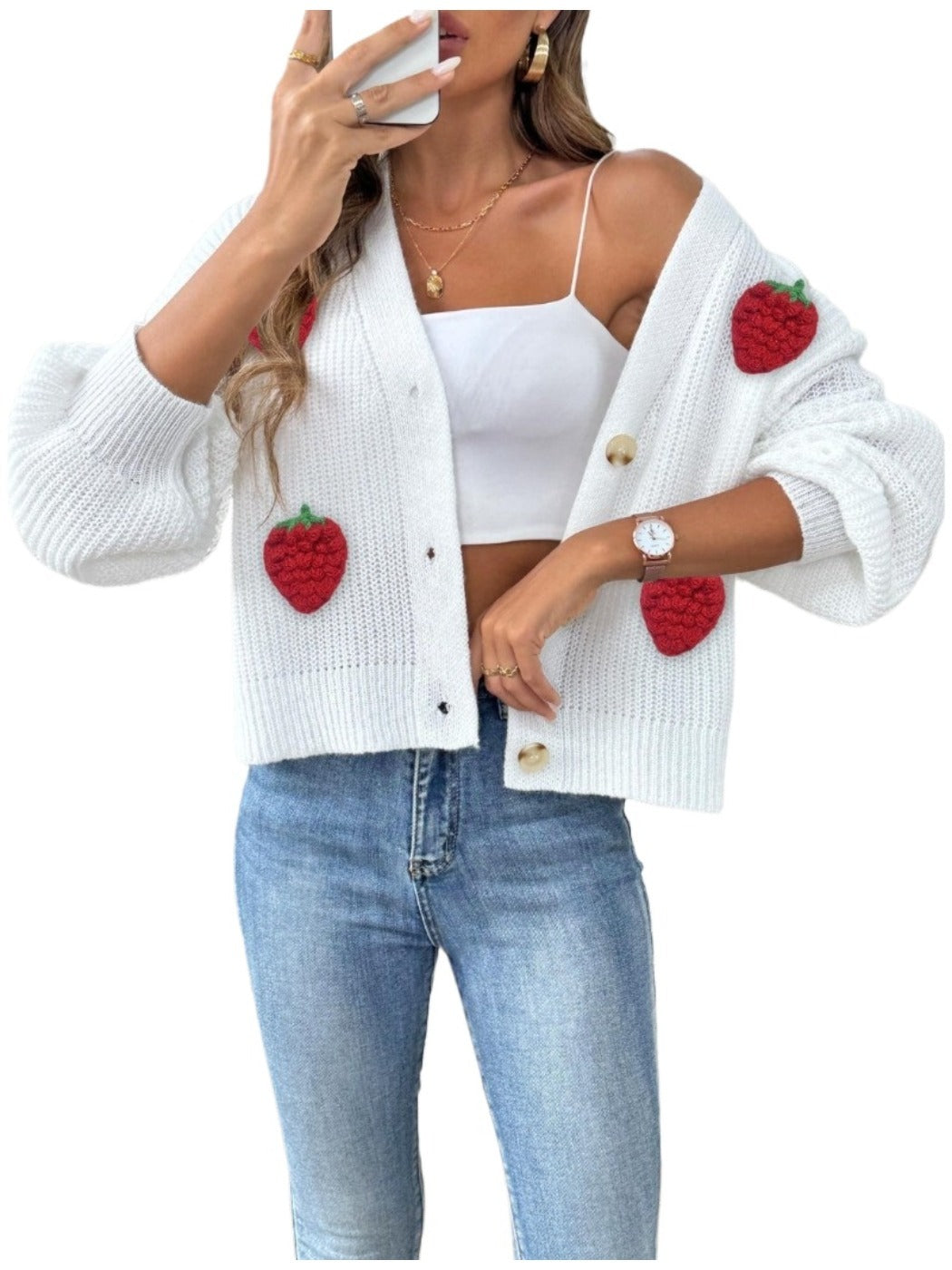 Crosa Cute Strawberry Knit Cardigan for Women product shape