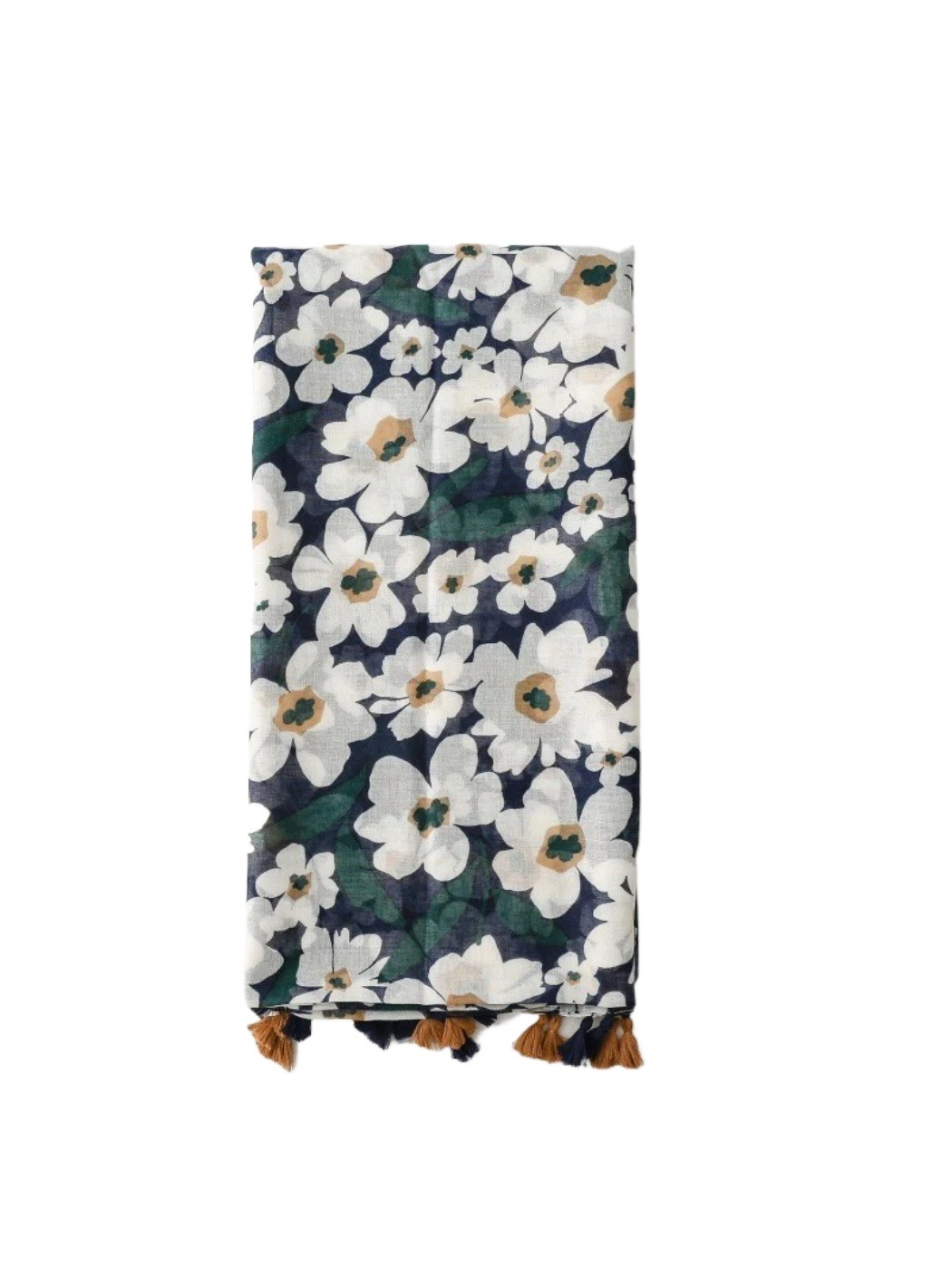 Scarvii - Navy Daisy Tassel Wrap Scarf