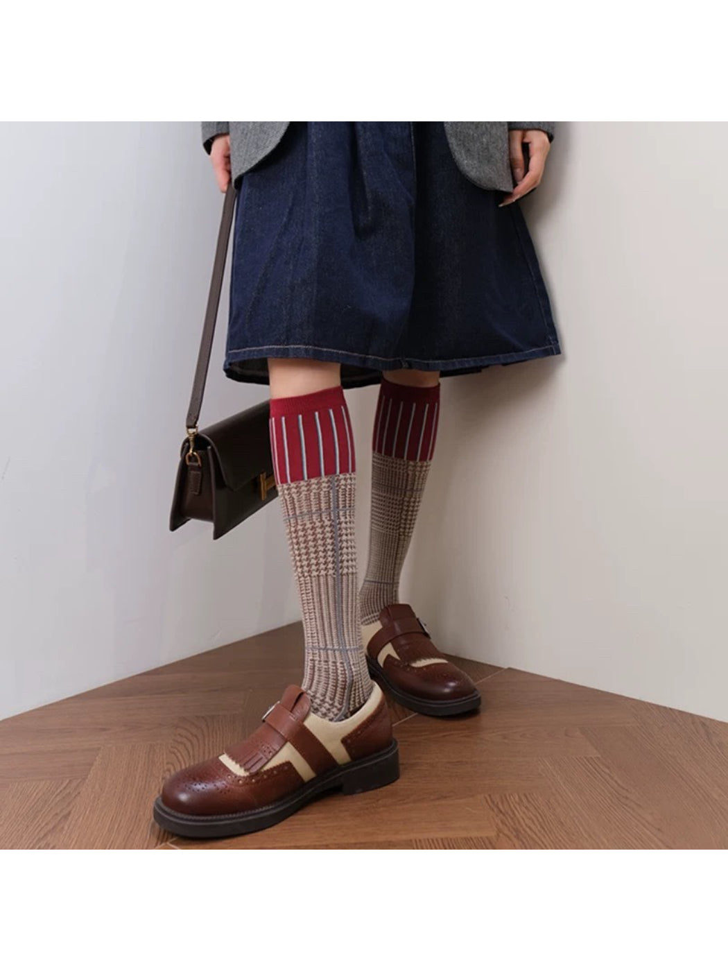 Rufia - Colorblock Plaid Mid-Calf Crew Socks