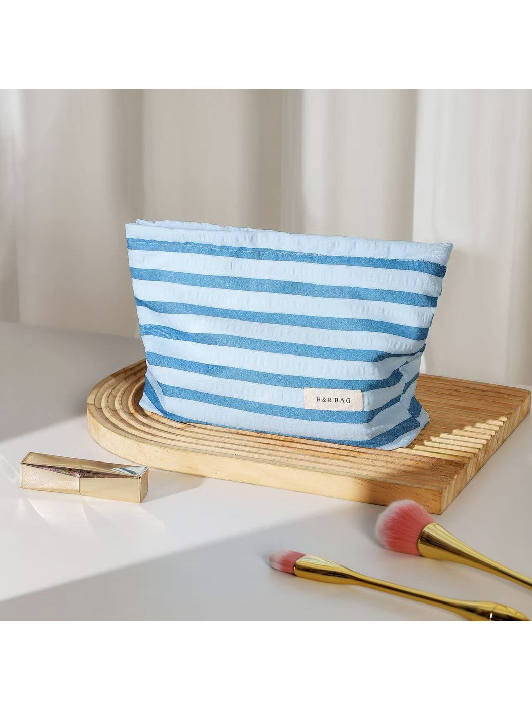 Cosbai - Striped Zipper Makeup Organizer Bag