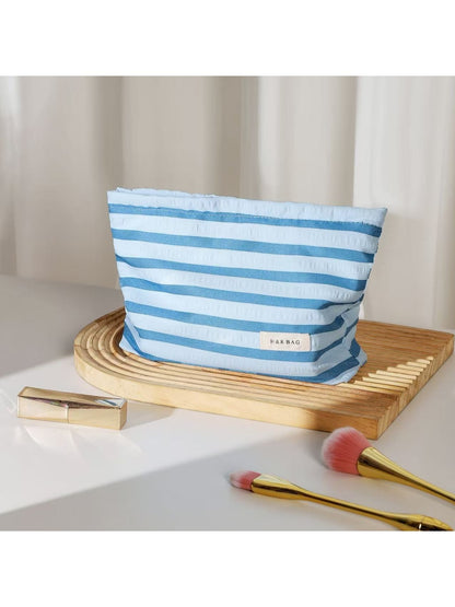 Cosbai - Striped Zipper Makeup Organizer Bag