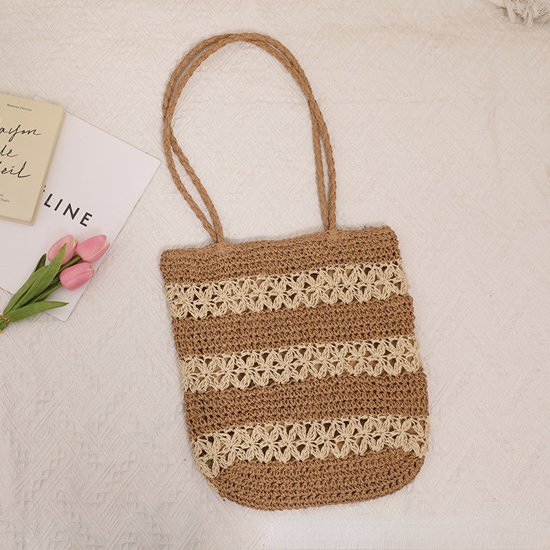 Hollow-Out Floral Single-Shoulder Straw Bag