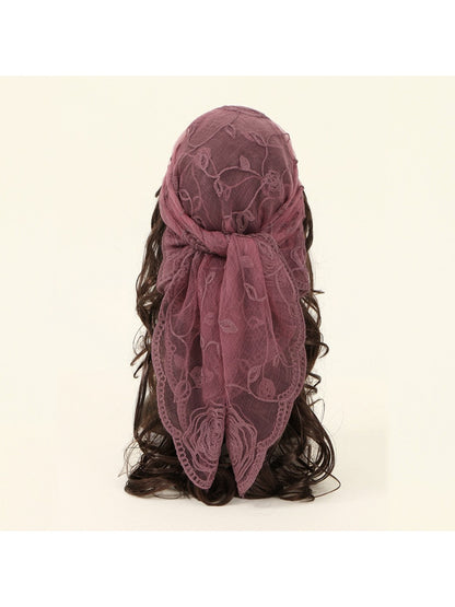 Scarvii - 31.5'' Elegant Rose Embroidered Square Scarf