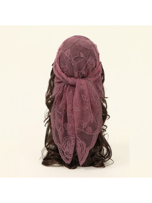 Scarvii - 31.5'' Elegant Rose Embroidered Square Scarf
