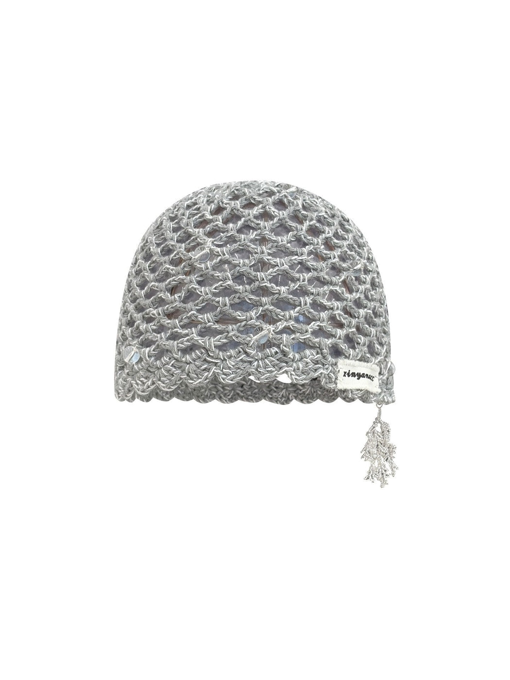 Haila - Solid Color Foldable Hollow Out Knit Beanie