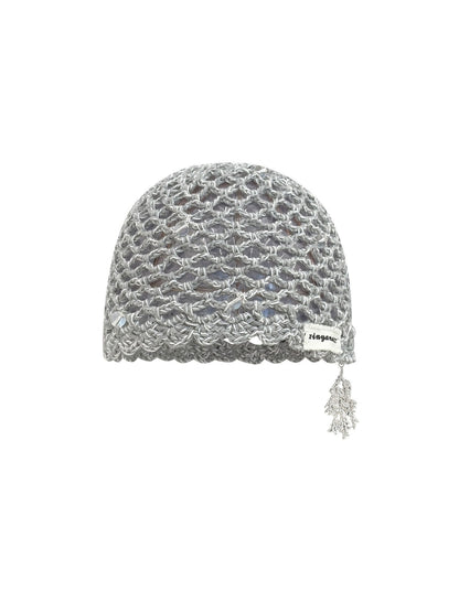 Haila - Solid Color Foldable Hollow Out Knit Beanie