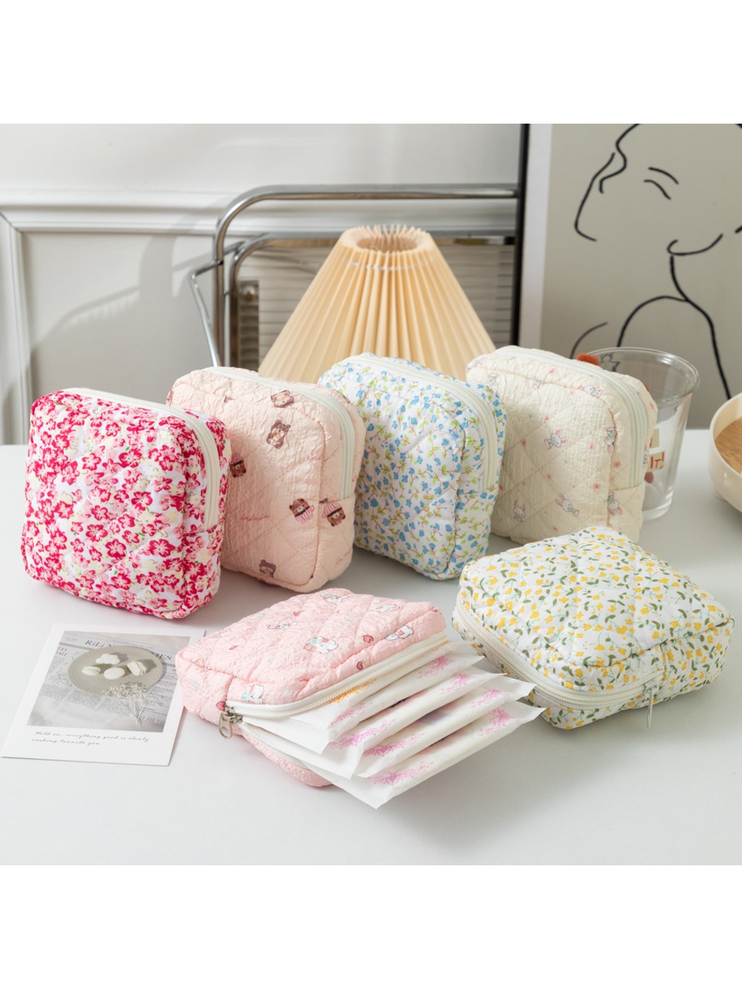 Cosbai - Cartoon and Floral Print Quilted Storage Bag