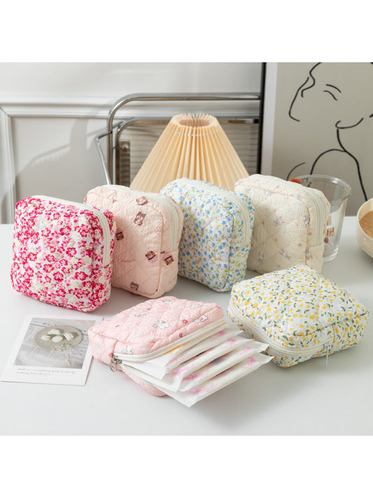 Cosbai - Cartoon and Floral Print Quilted Storage Bag