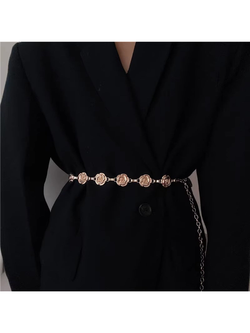 Beco Rose Detail Chain Waist Belt clasp and adjustable chain detail close-up
