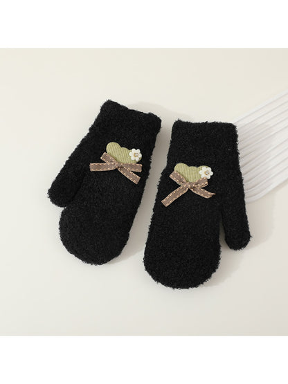 Gloving - Bow Accent Fuzzy Knit Winter Mittens