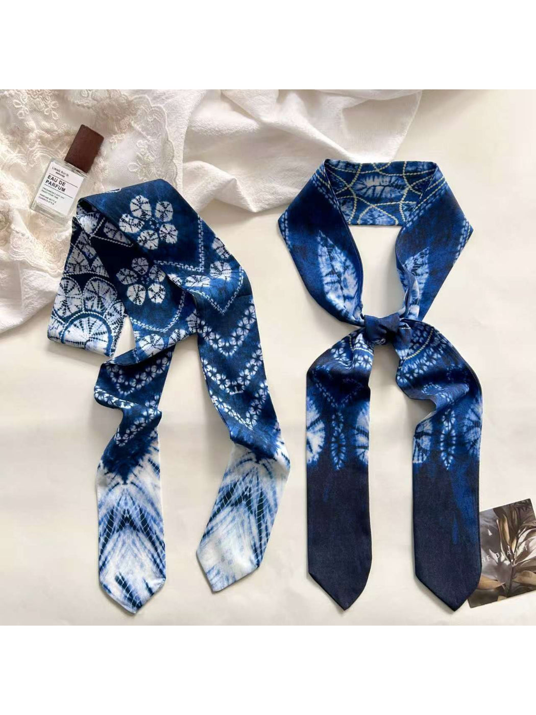 Scarvii - Blue Tie Dye Pattern Skinny textile accessory detail view 8