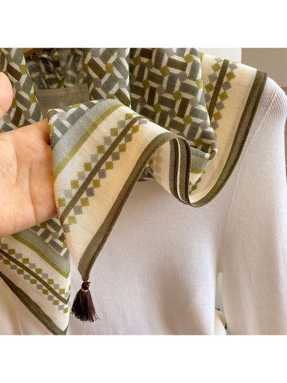 Scarvii - Fresh Green Geometric Print Square Scarf