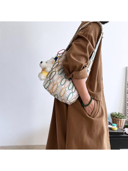 Cosbai soft geometric stitch shoulder bag in beige with a strap