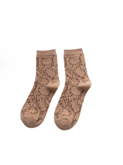 Rufia - Cat Motif Ribbed-Cuff Crew Socks