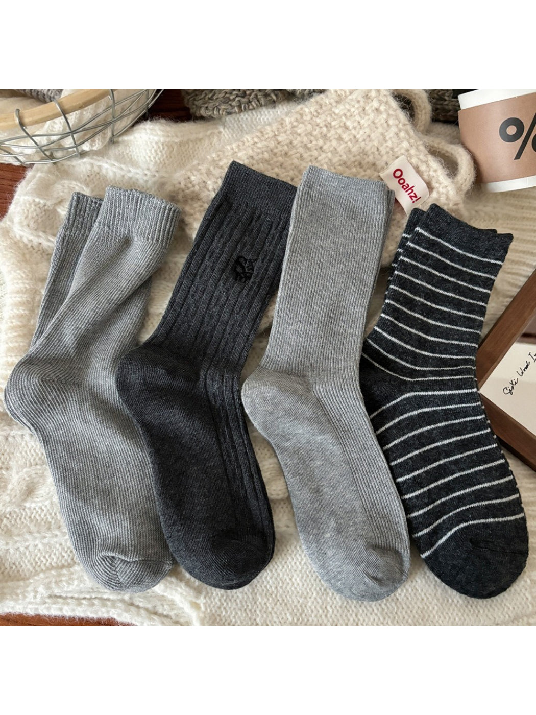 Rufia - Classic Ribbed Neutral Crew Socks