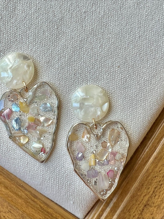 Earwish - Vintage White Heart Pendant Earrings