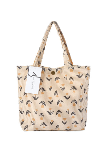 Cosbai - Corduroy Tulip Print Small Tote Bag
