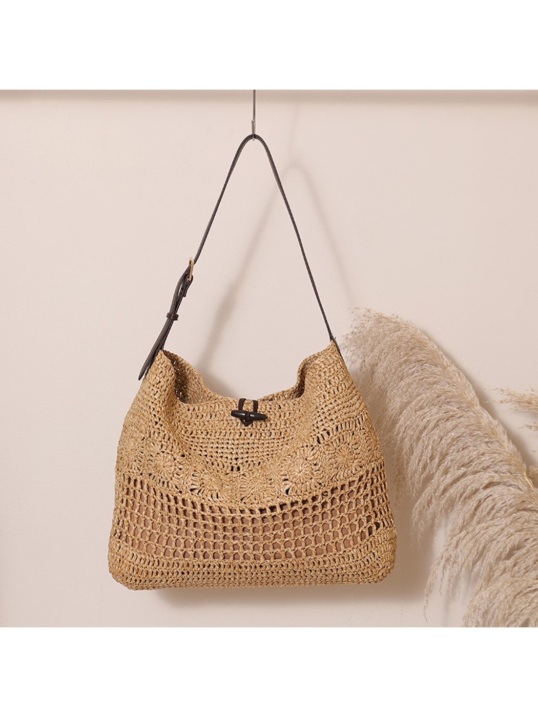 Cosbai - Openwork Design Woven Shoulder Bag