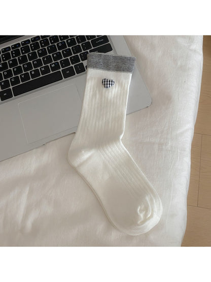 Rufia - Heart Button and Bow Accent Crew Socks