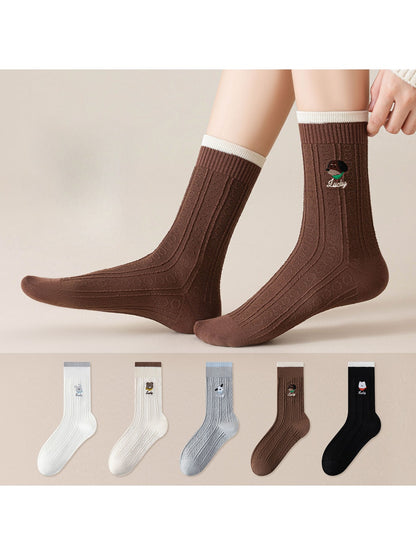 Rufia - Cute Animal Embroidery Crew Socks