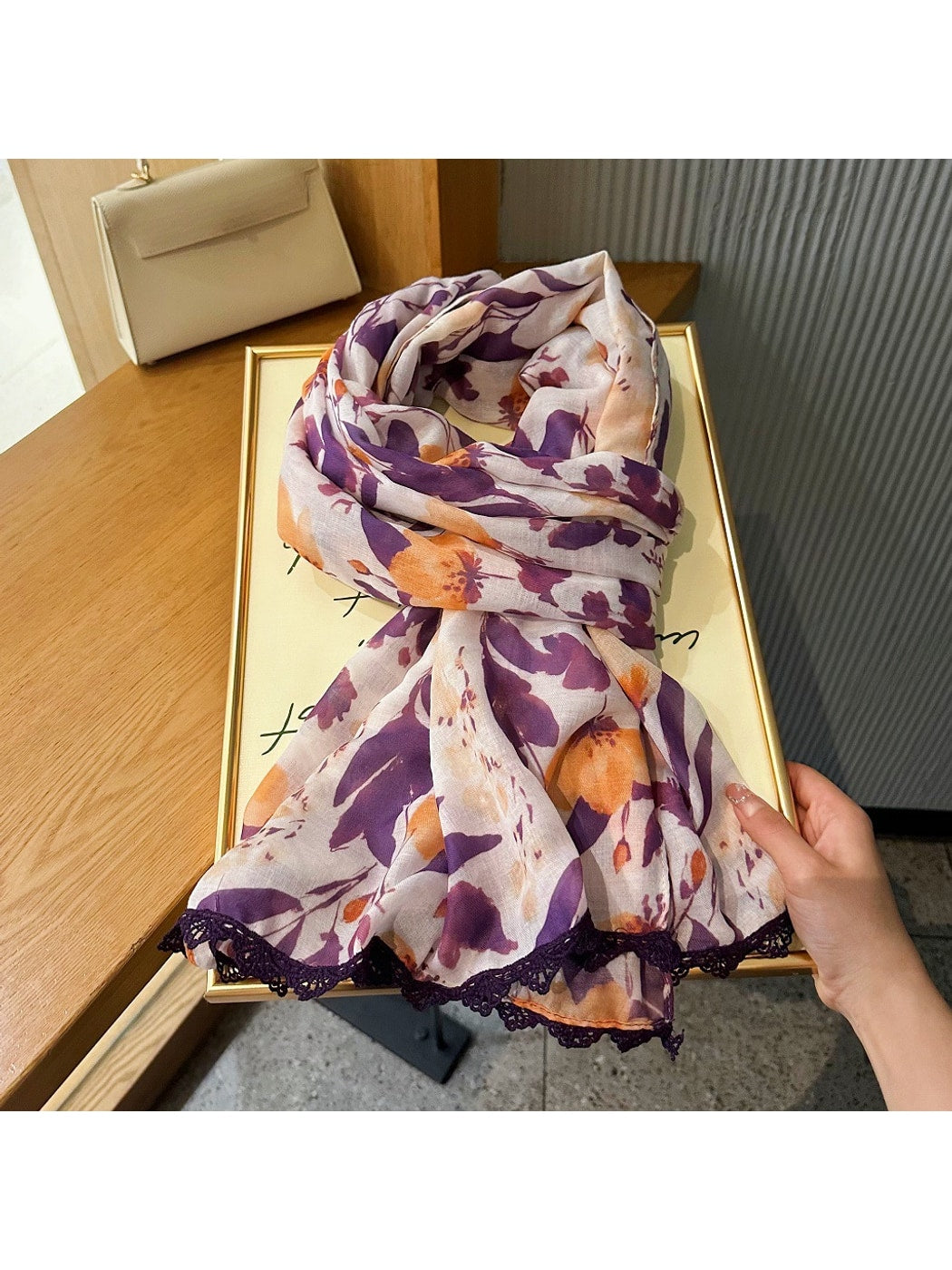 Scarvii - Purple Floral Lace Summer Wrap Scarf