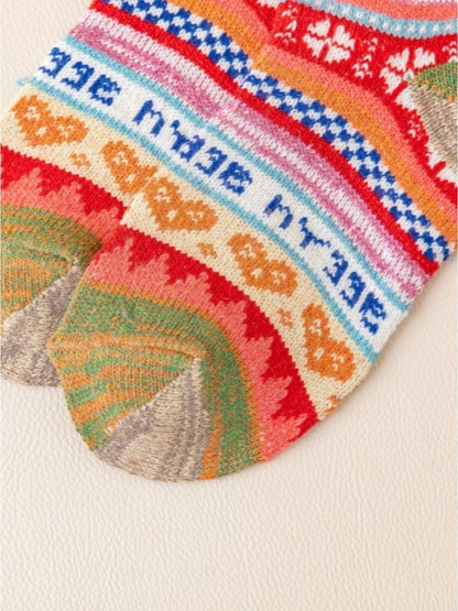 Rufia - Retro Color-Block Thick Warm Winter Socks - 5 Pairs/Pack