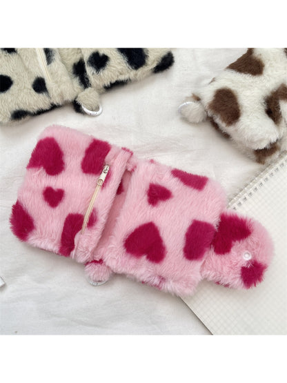 Cosbai - Plush Pattern Mini Pouch Heart