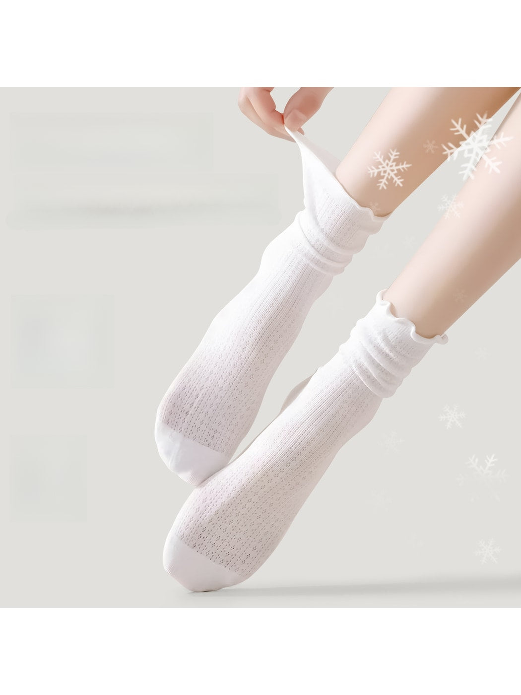 Rufia - Solid Color Ruffle Openwork Casual Crew Socks