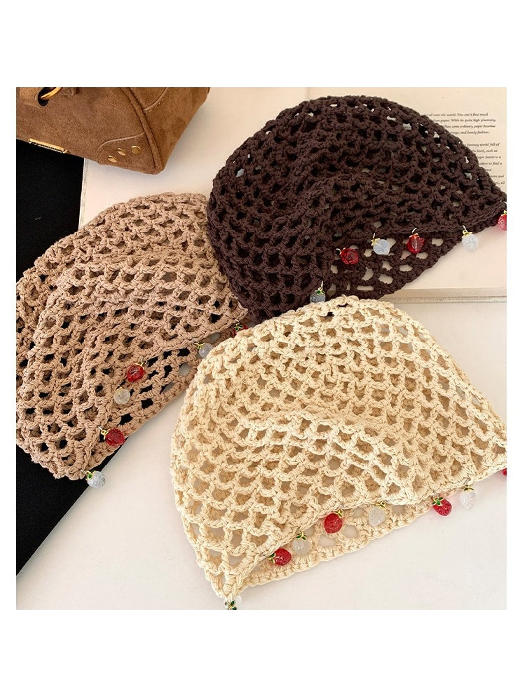 Haila - Boho Solid Color Openwork Knit Beanie