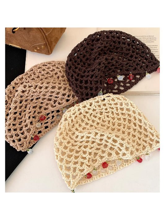 Haila - Boho Solid Color Openwork Knit Beanie