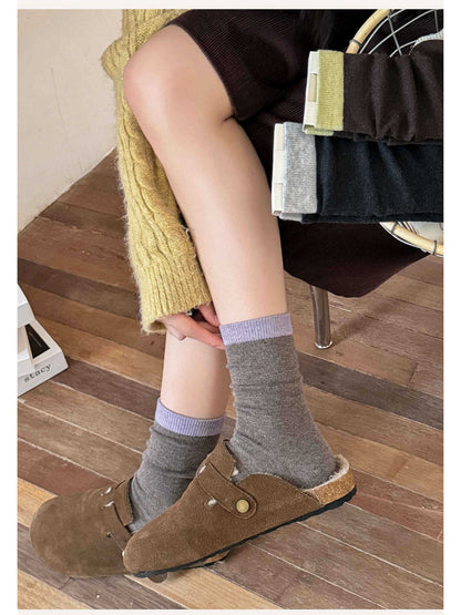 Rufia - Fuzzy Ribbed Cuff Crew-Length Socks