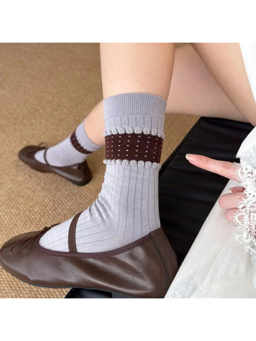 Rufia - Ribbed Cuff Trim Crew Socks