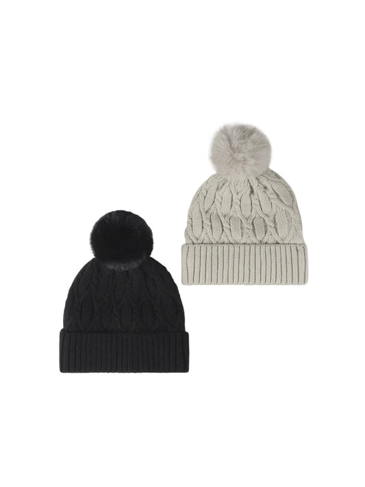 Haila - Cable Knit Pom-Pom Cuffed Beanie