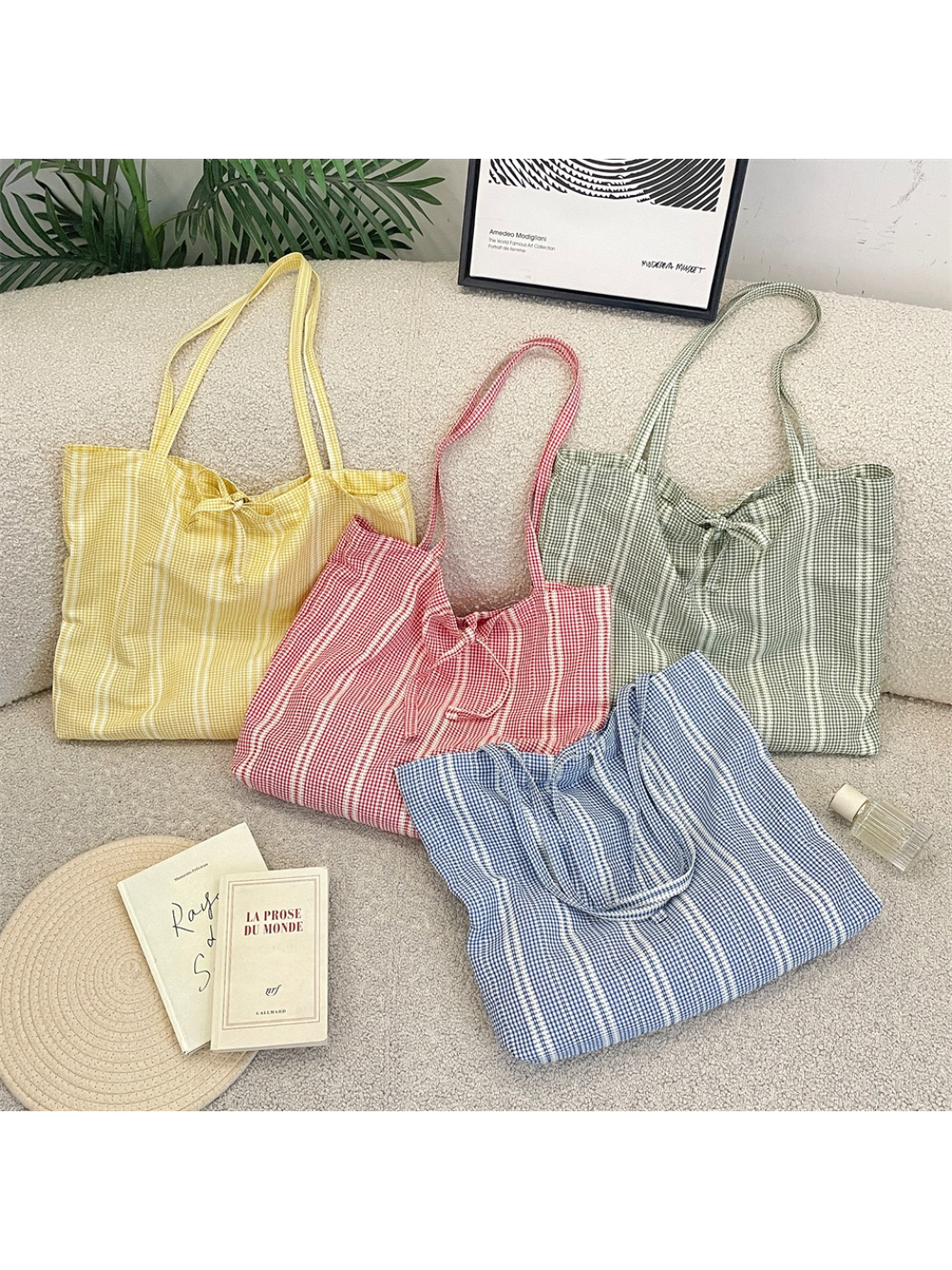 Cosbai - Gingham Check Shoulder Tote