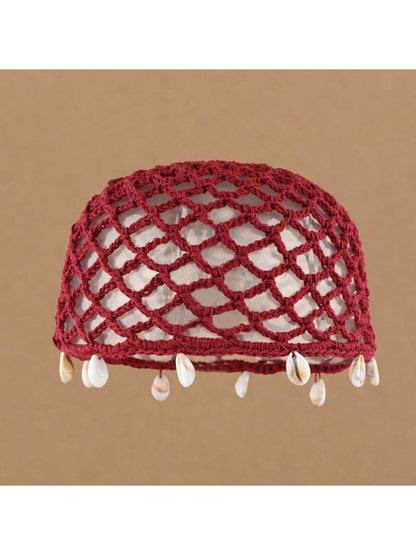 Haila - Openwork Solid Color Round Crown Knit Hat