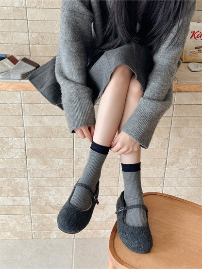 Rufia - Cozy Contrast Edge Ribbed Crew Socks
