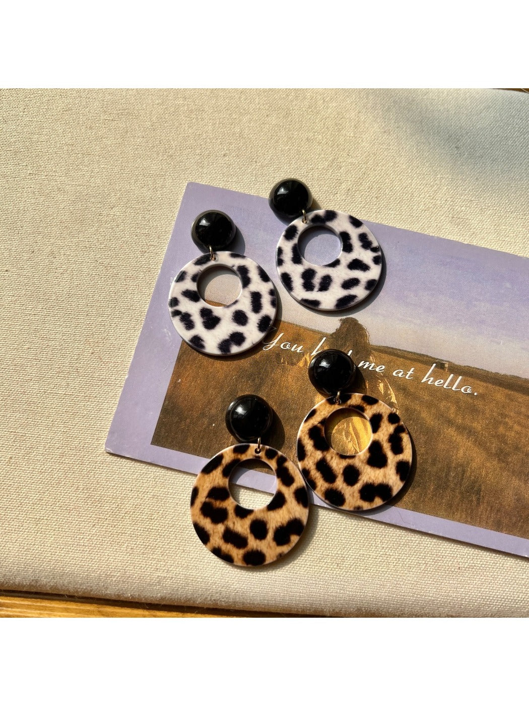 Earwish - Leopard Print Disc Drop Earrings