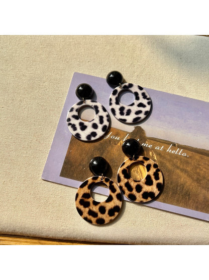 Earwish - Leopard Print Disc Drop Earrings