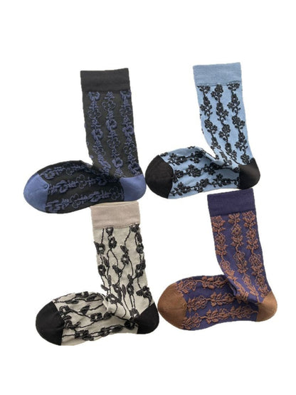 Rufia - Vine Stitch Pattern Crew Socks