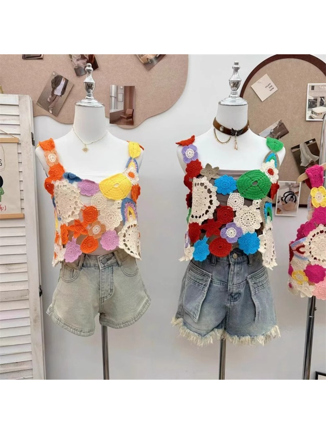 Crosa - Multicolor Crochet Flower Top Sweater