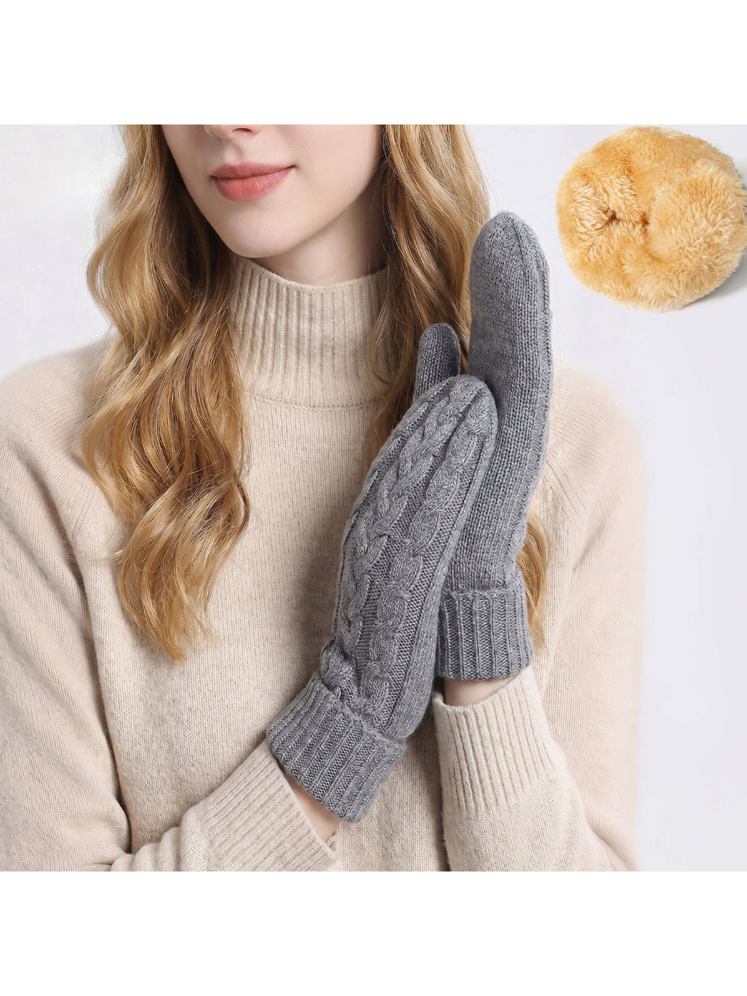 Gloving - Cable Knit Winter Mittens with Soft Lining