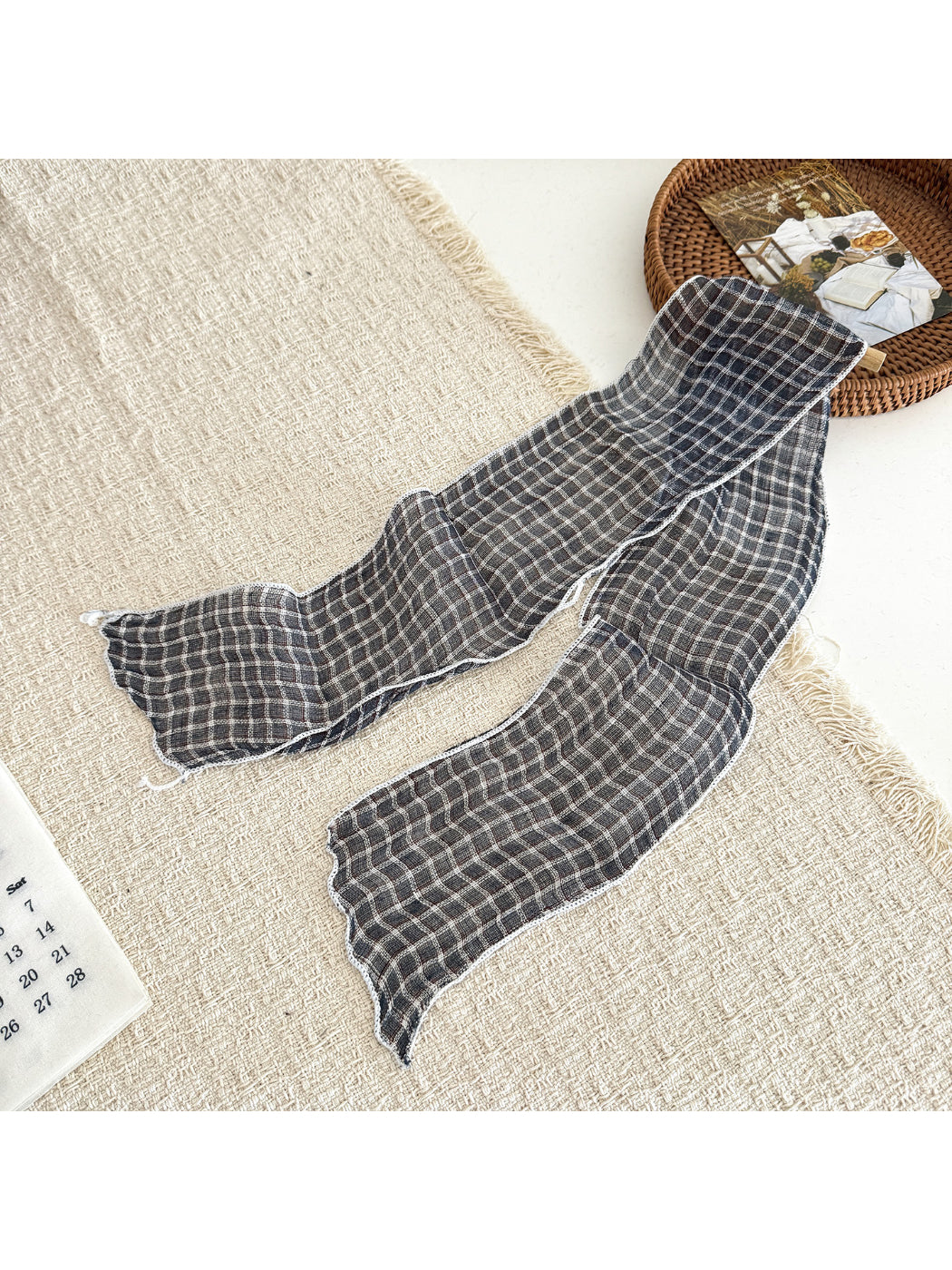 Scarvii - Plaid Sheer Skinny Scarf