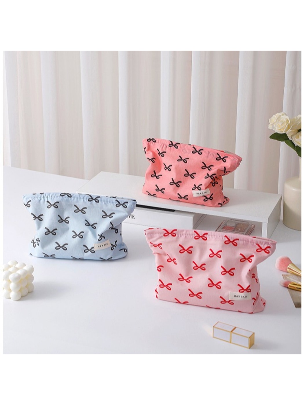 Cosbai - Floral Bow Print Handheld Cosmetic Bag