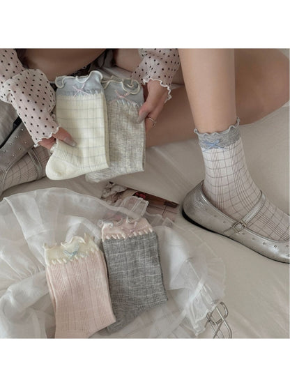 Rufia - Preppy Colorblock Ruffle Cuff Crew Socks