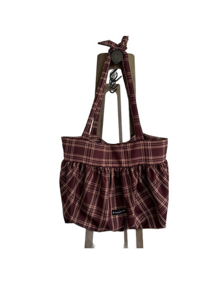 Cosbai Retro Plaid Shoulder Bag front view with classic plaid pattern
