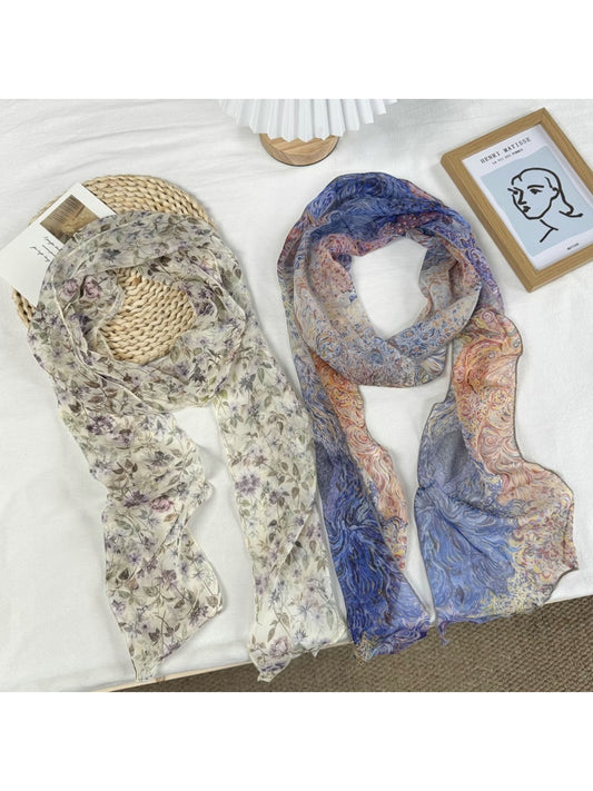 Scarvii - Elegant Light-hued Floral Print Scarf