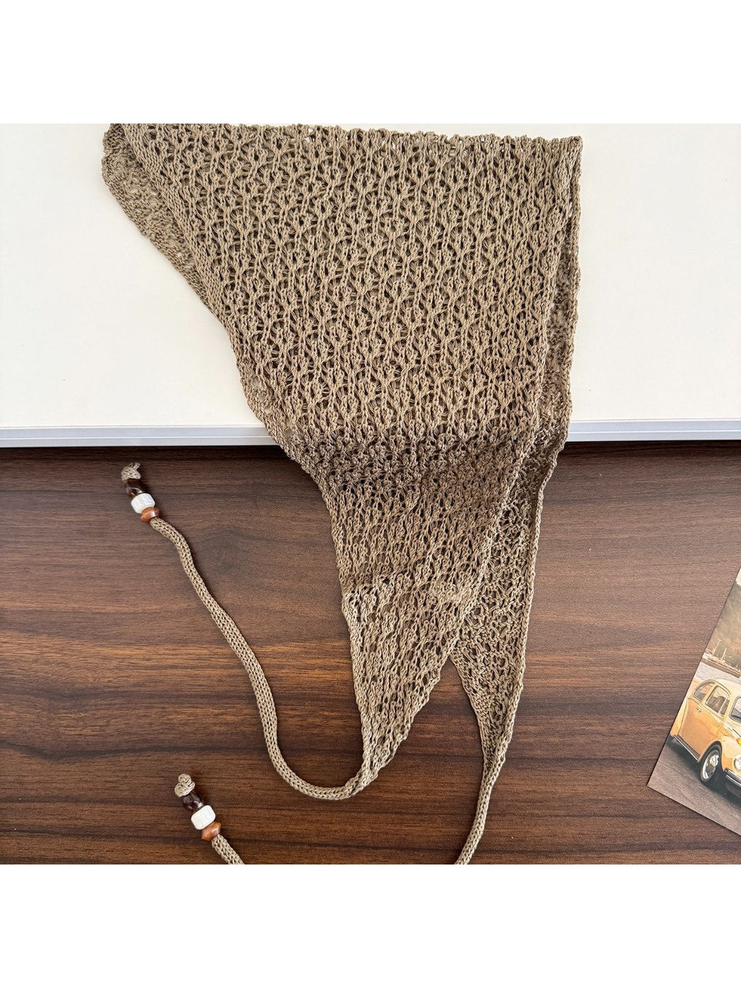 Scarvii - Beaded Tie Hollow Out Triangle Scarf