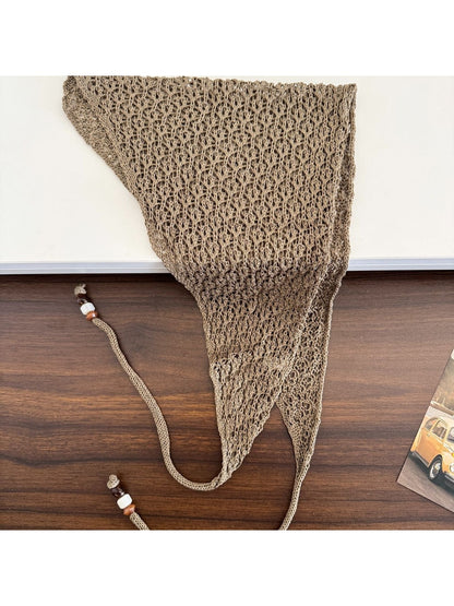 Scarvii - Beaded Tie Hollow Out Triangle Scarf